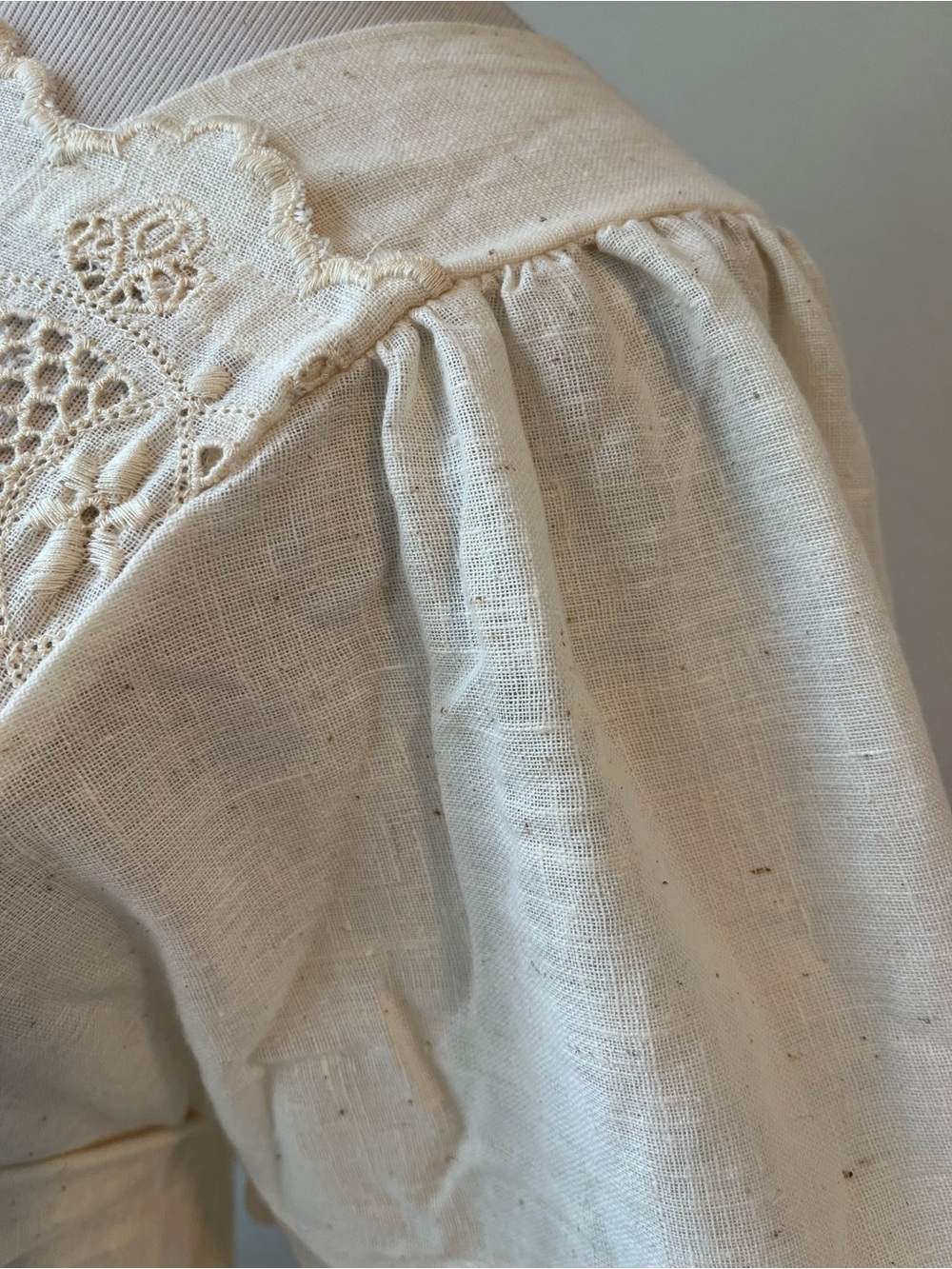 Vintage 70s Kaftan Dress Eyelet Cotton Blend Size L Gauzy Goddess Prairie USA - Picture 4 of 10